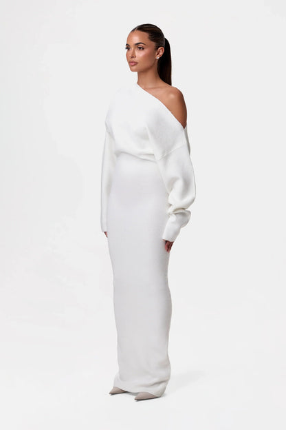 Off shoulder sweaterjurk met losse pasvorm – Elodie