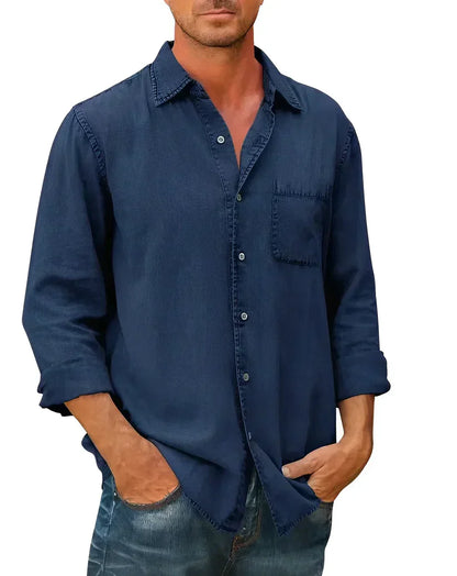 Heren Linnen Katoen Casual Shirt met Knopen – Tom
