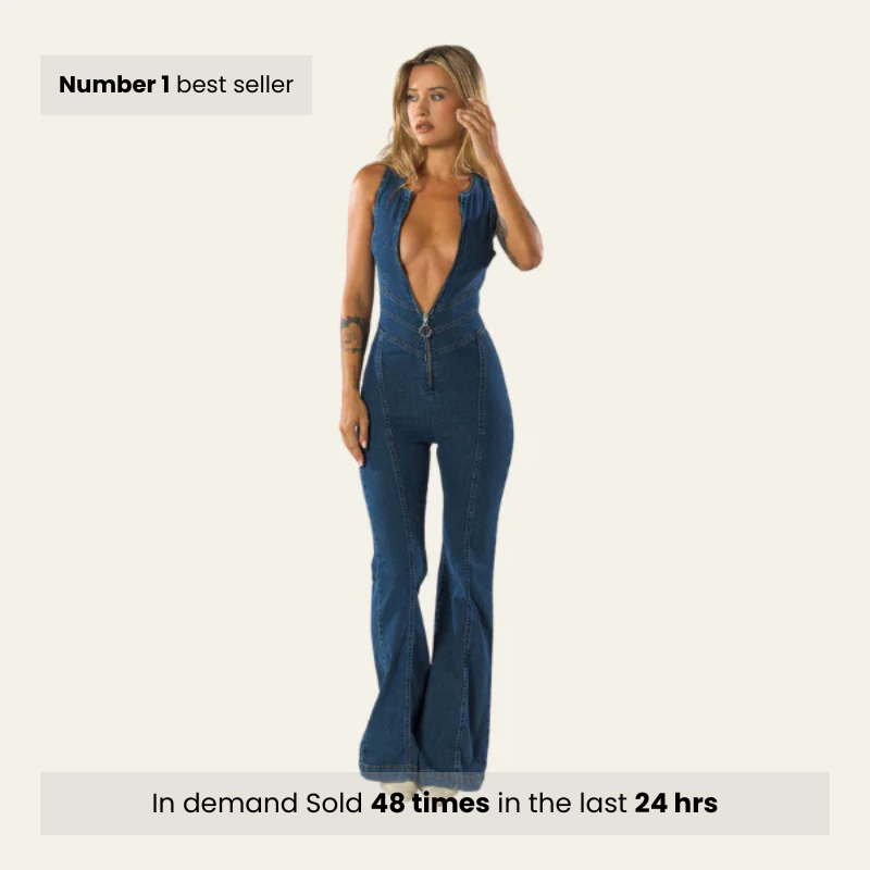Aansluitende denim jumpsuit met retro flair – Mila