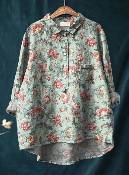 Dames blouse bloemenprint flatterend elegant knoopjes – Melvyna