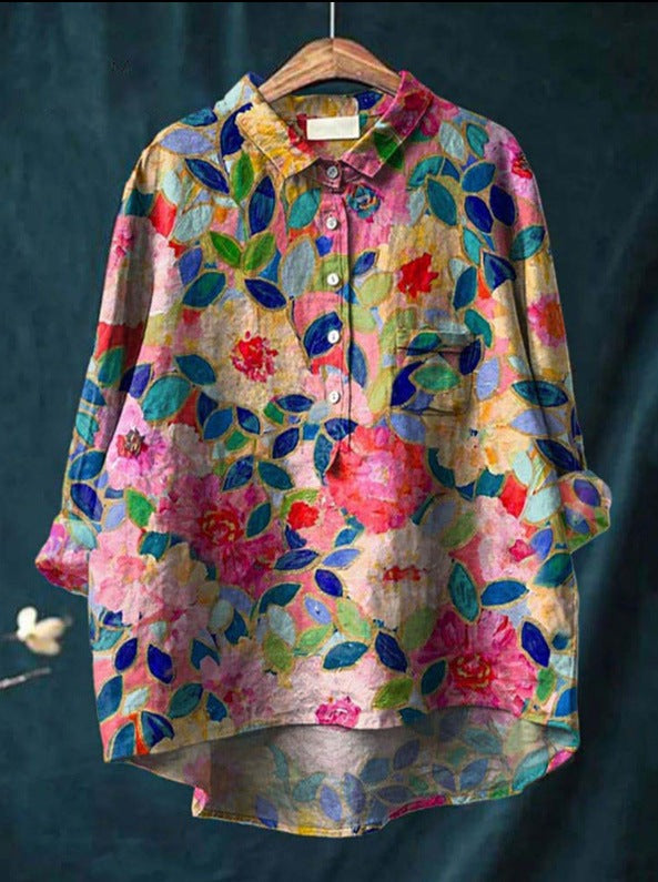 Dames blouse bloemenprint flatterend elegant knoopjes – Melvyna