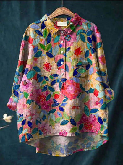 Dames blouse bloemenprint flatterend elegant knoopjes – Melvyna