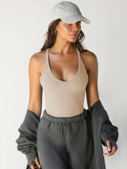 Witte dames top V-hals halter mouwloos elegant – Gina