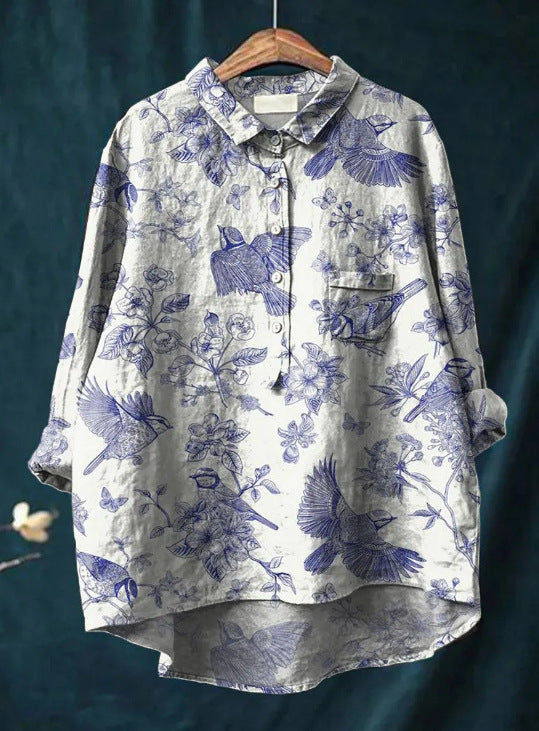 Dames blouse bloemenprint flatterend elegant knoopjes – Melvyna