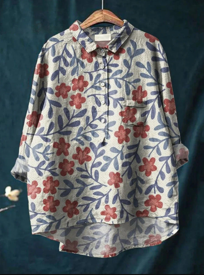Dames blouse bloemenprint flatterend elegant knoopjes – Melvyna