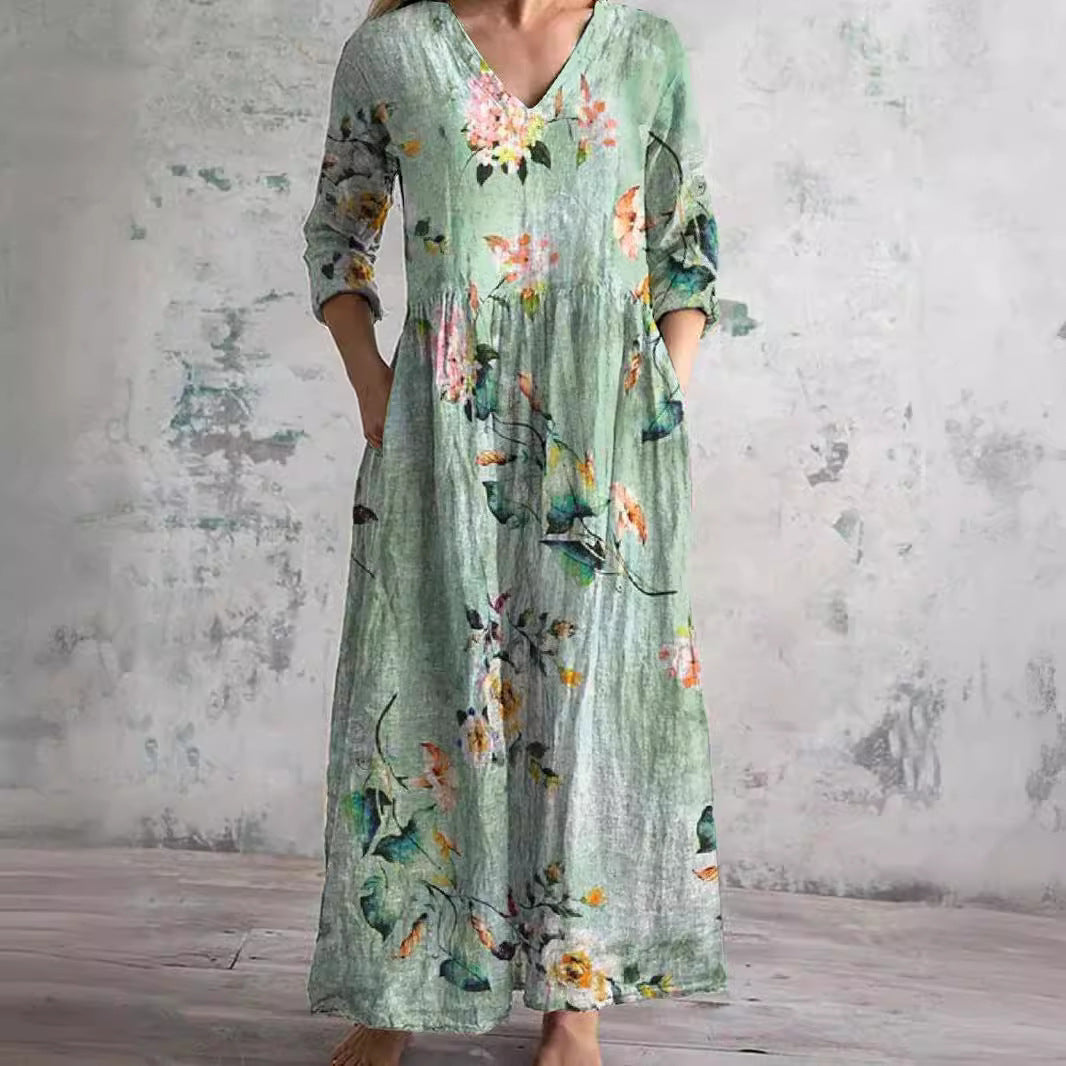 Bloemenprint Midi Zomerjurk met Elegante Pasvorm – Sophie