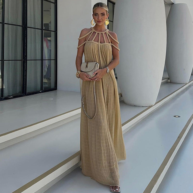 Halter maxi jurk one size luchtig en elegant dames – Solene