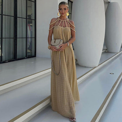 Halter maxi jurk one size luchtig en elegant dames – Solene