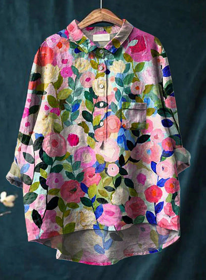 Dames blouse bloemenprint flatterend elegant knoopjes – Melvyna