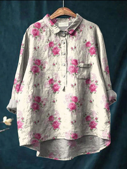 Dames blouse bloemenprint flatterend elegant knoopjes – Melvyna