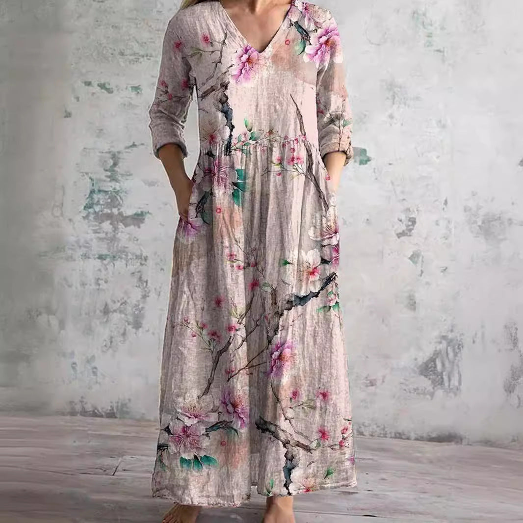 Bloemenprint Midi Zomerjurk met Elegante Pasvorm – Sophie