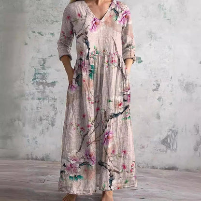 Bloemenprint Midi Zomerjurk met Elegante Pasvorm – Sophie