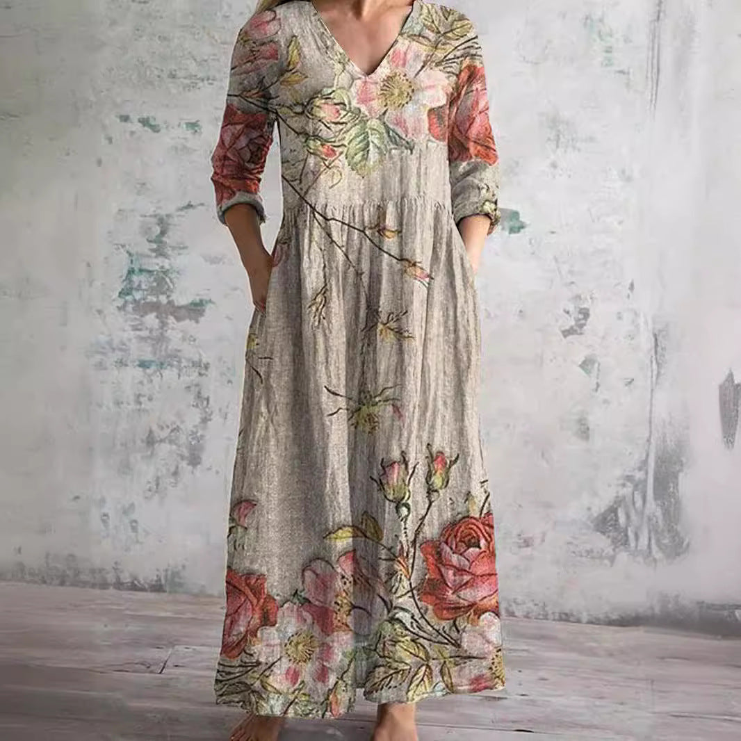Bloemenprint Midi Zomerjurk met Elegante Pasvorm – Sophie