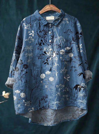 Dames blouse bloemenprint flatterend elegant knoopjes – Melvyna