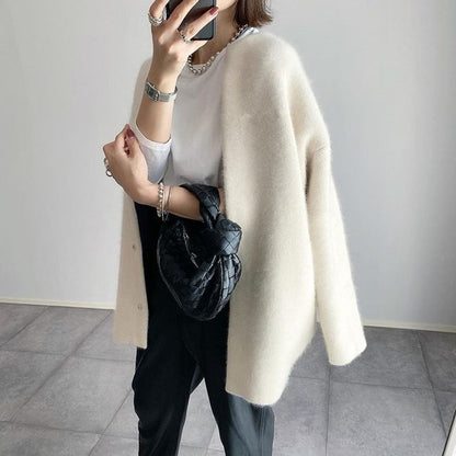 Elegante cashmere damescardigan met fluffy mouwen – Elise