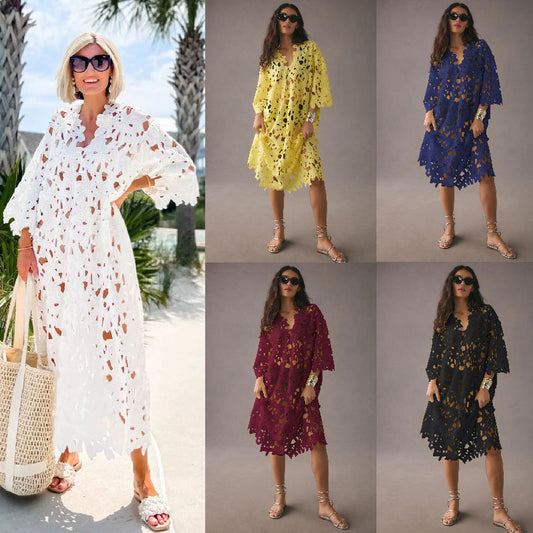 Lange mouwen strandjurk voor dames met losse pasvorm – Solenya