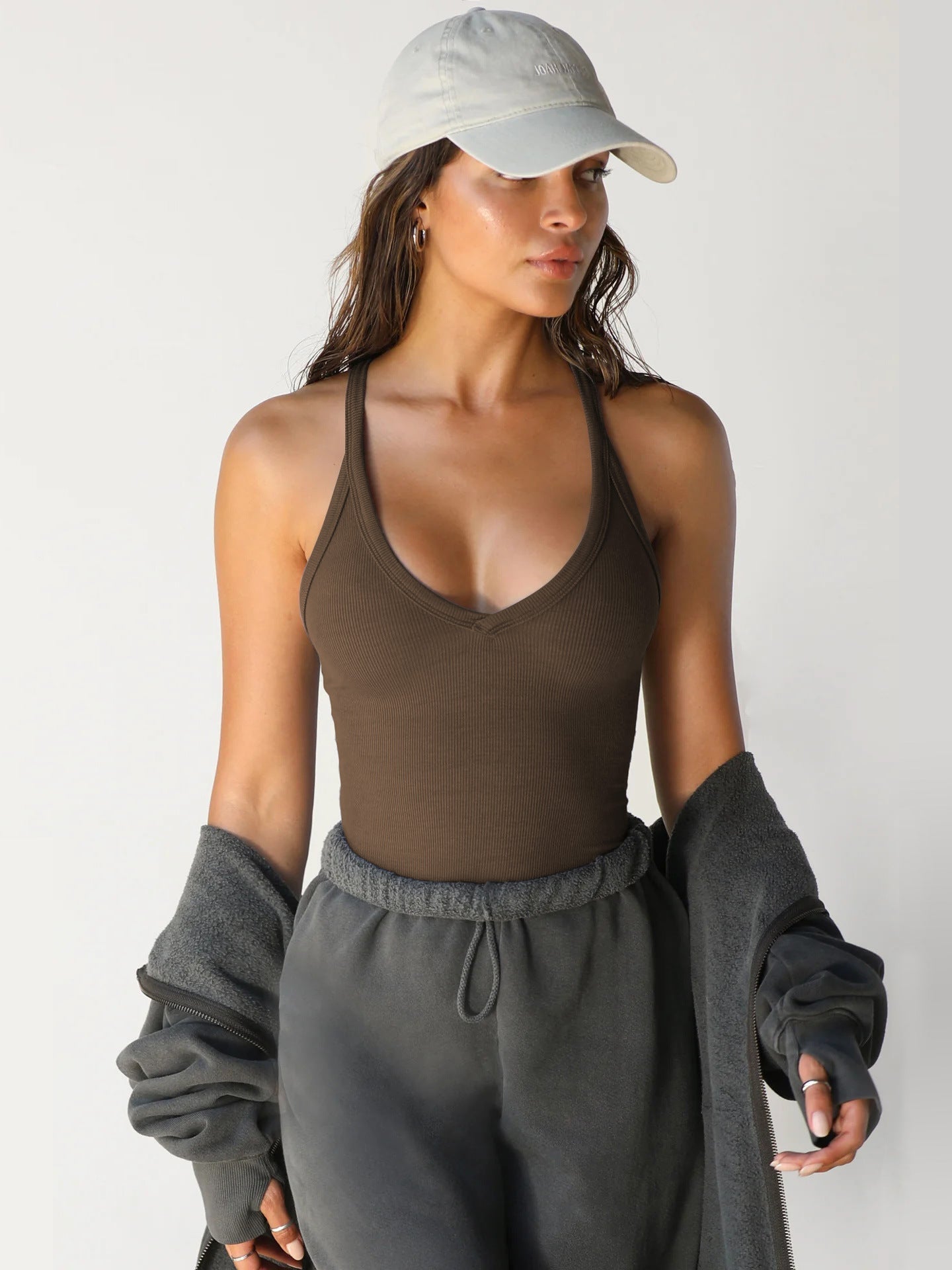 Witte dames top V-hals halter mouwloos elegant – Gina