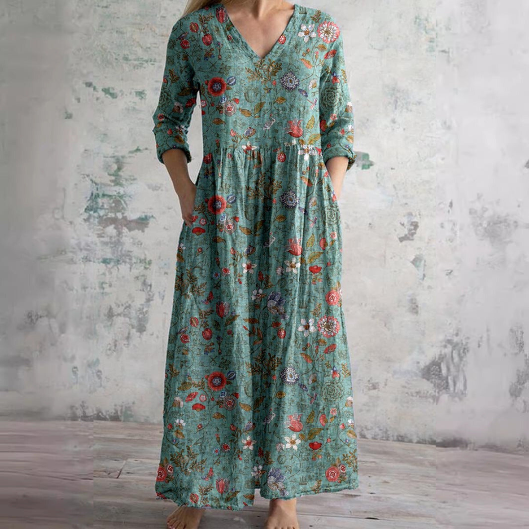 Bloemenprint Midi Zomerjurk met Elegante Pasvorm – Sophie