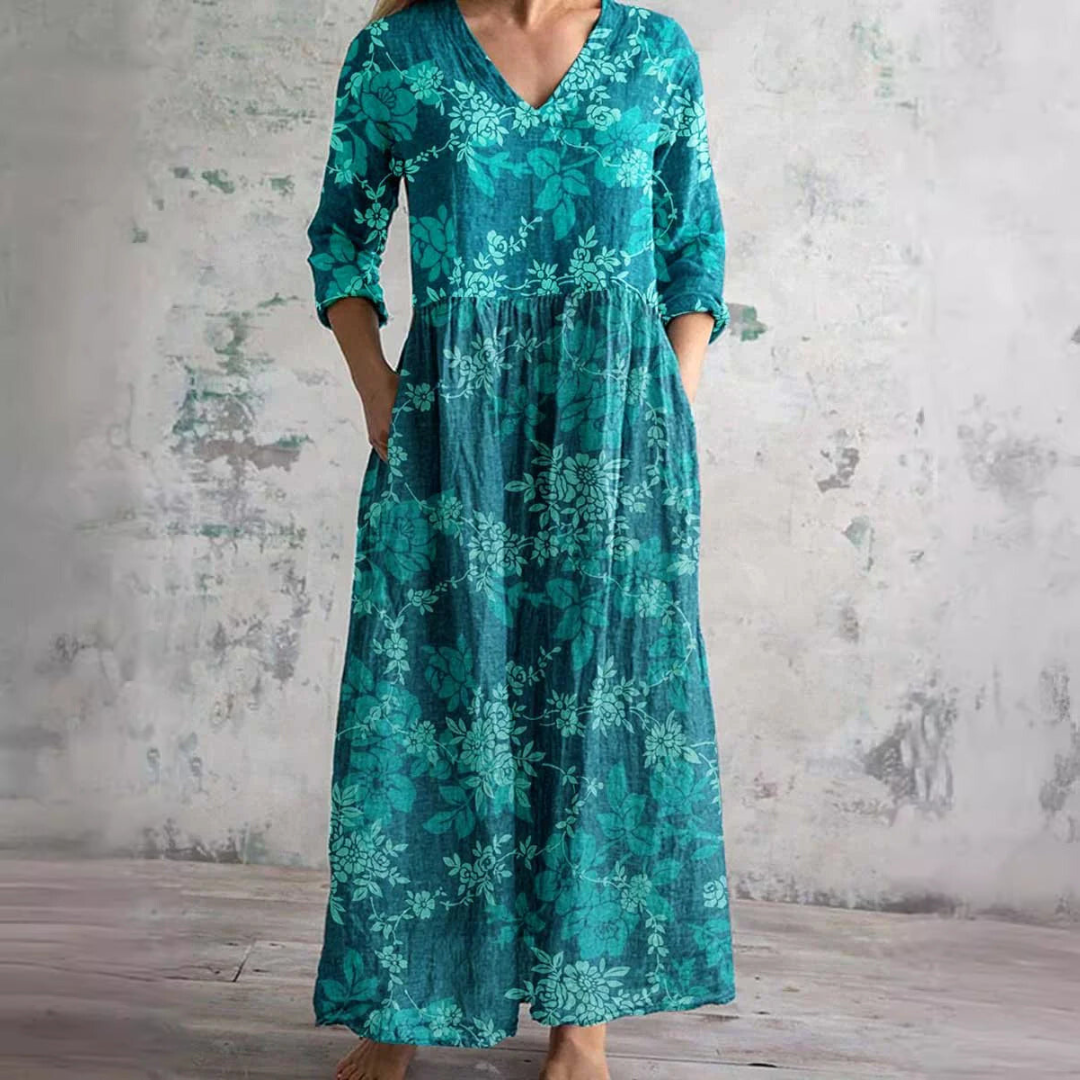 Bloemenprint Midi Zomerjurk met Elegante Pasvorm – Sophie