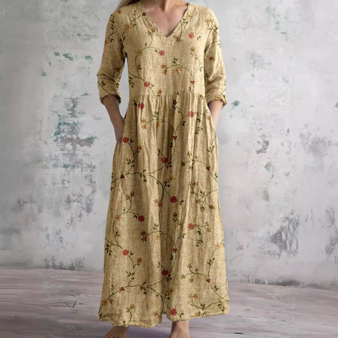 Bloemenprint Midi Zomerjurk met Elegante Pasvorm – Sophie