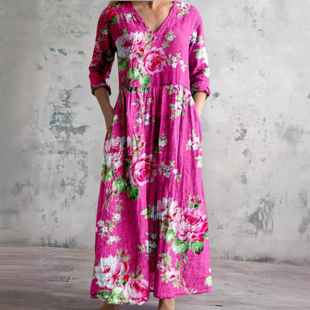 Bloemenprint Midi Zomerjurk met Elegante Pasvorm – Sophie