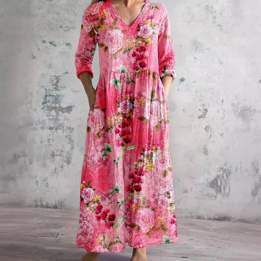 Bloemenprint Midi Zomerjurk met Elegante Pasvorm – Sophie