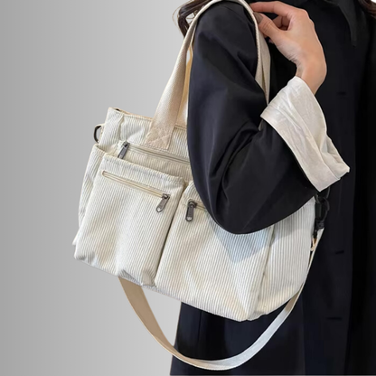 Corduroy schoudertas met laptopvak voor dames – Yulina