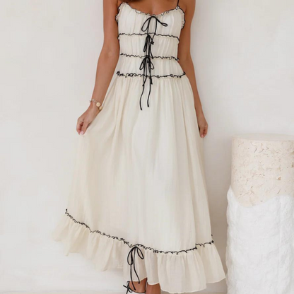 Maxi jurk met plooien en verstelbare bandjes dames – Thalia