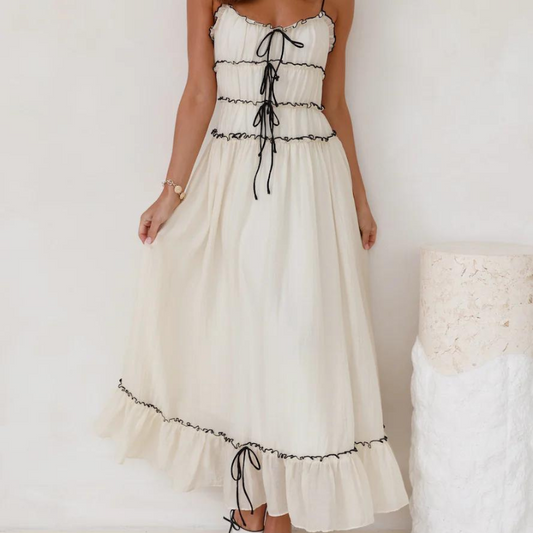 Maxi jurk met plooien en verstelbare bandjes dames – Thalia