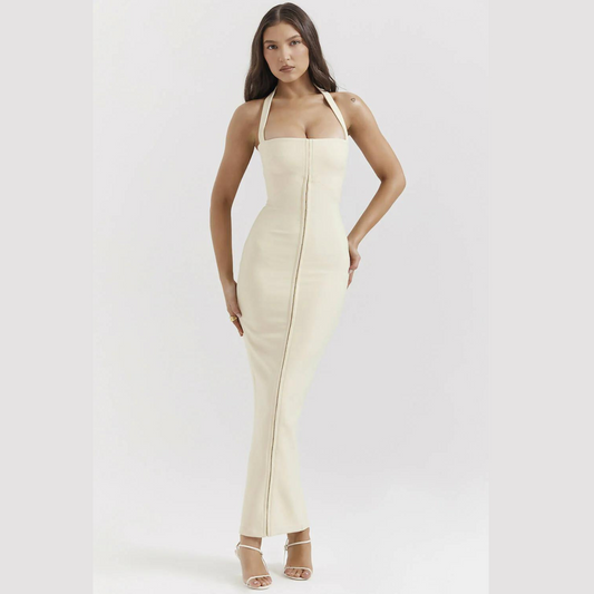 Maxi jurk met halter en open rug – Emma