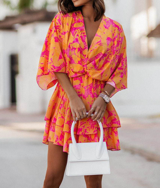 Boho bloemen mini-jurk voor dames met ruffles – Saralyn