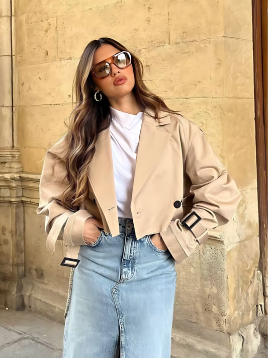 Stijlvolle cropped trenchcoat voor dames – Evelien