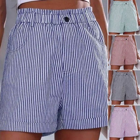Gestreepte dames shorts met hoge tailleband – Maud