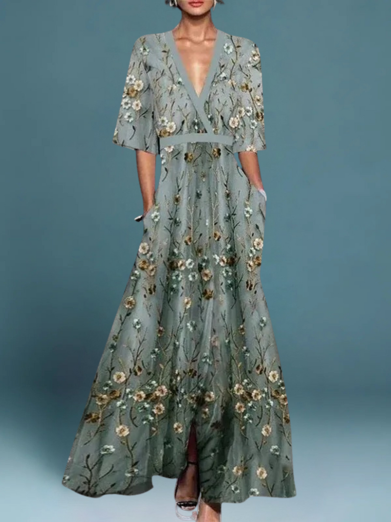 Zomerse lange damesjurk bloemenprint elegant design – Lotte