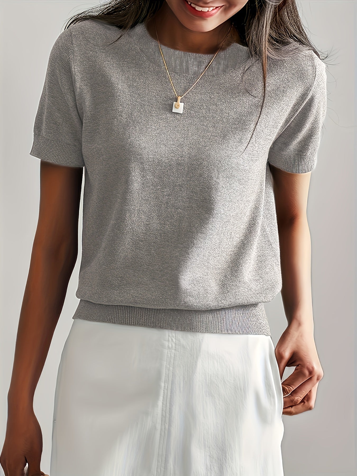Gebreid dames T-shirt comfortabel elegant tijdloos – Norelia