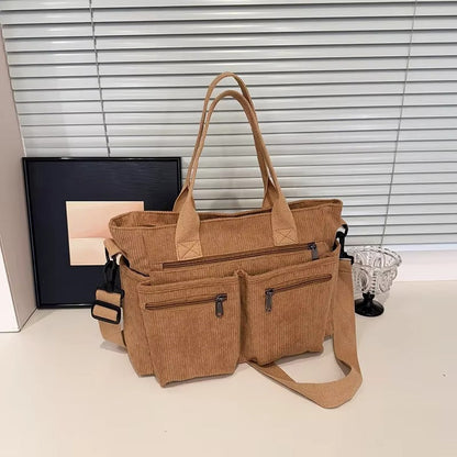 Corduroy tote bag met laptopvak voor dames – Rovena