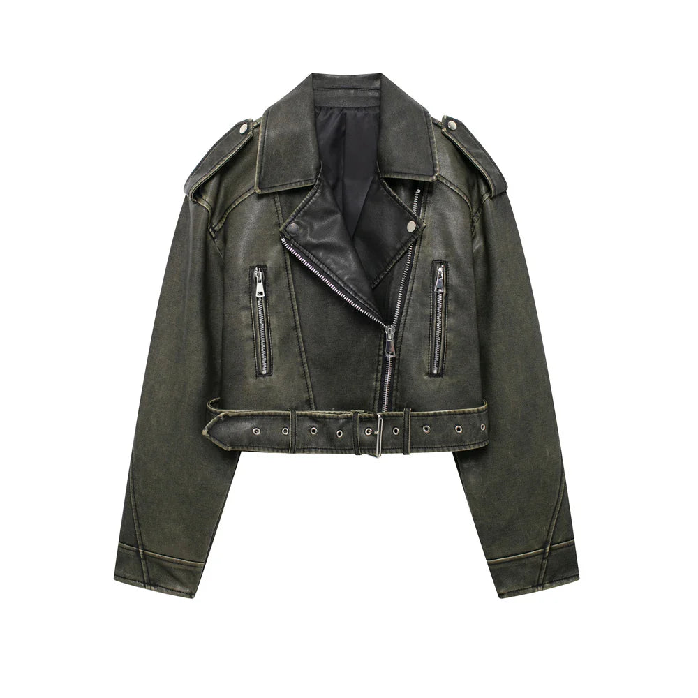 Biker Look Kunstleren Damesjack met Rits en Riem – Veyla