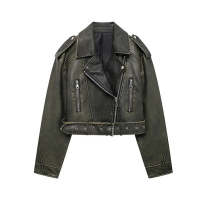 Biker Look Kunstleren Damesjack met Rits en Riem – Veyla