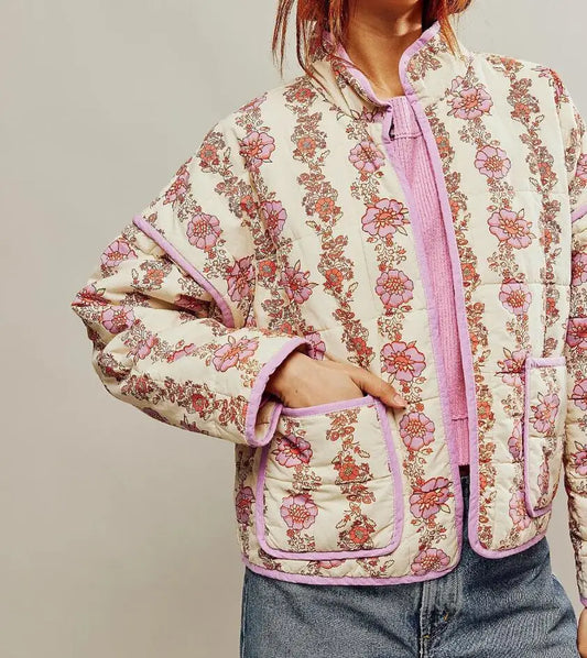 Gewatteerde oversized jas met print voor dames – Elif
