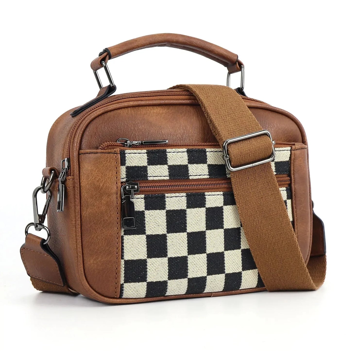 Canvas crossbody tas met schaakprint voor dames – Lureva