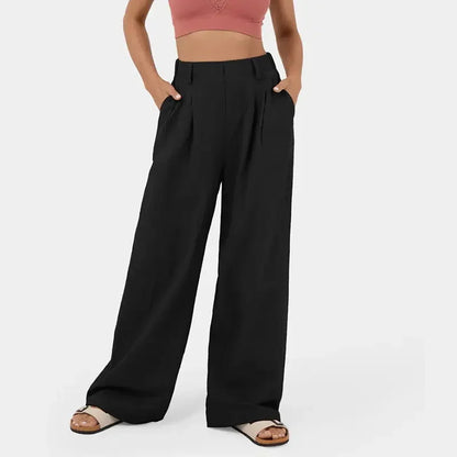 High-waist wide-leg broek met stretch en structuur – Olira