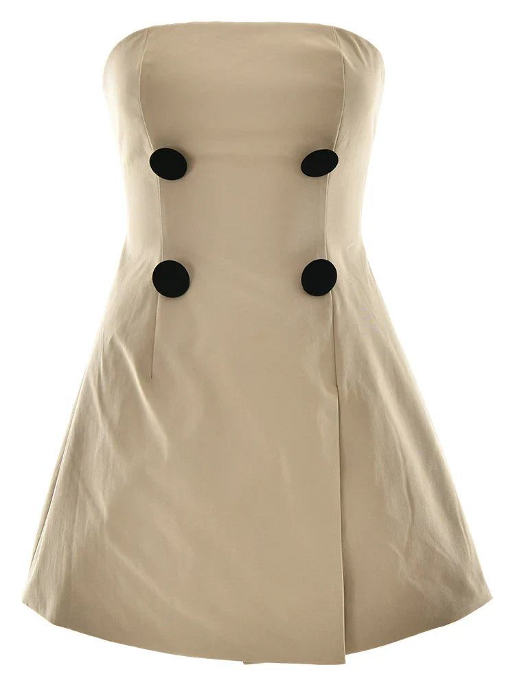 Strapless mini jurk met knopen en asymmetrie – Margot