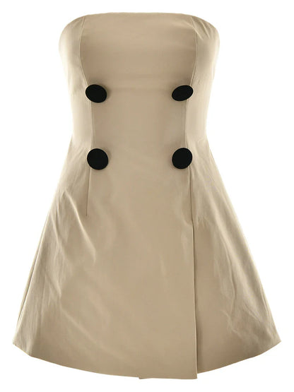 Strapless mini jurk met knopen en asymmetrie – Margot