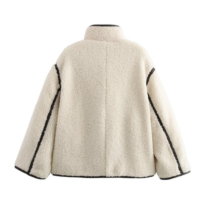 Sherpa Winterjas voor Dames met Contrasterende Biezen – Livora