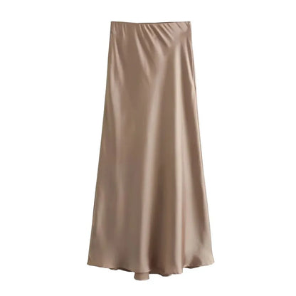 Satijnen damesrok met hoge taille en glans – Aurine
