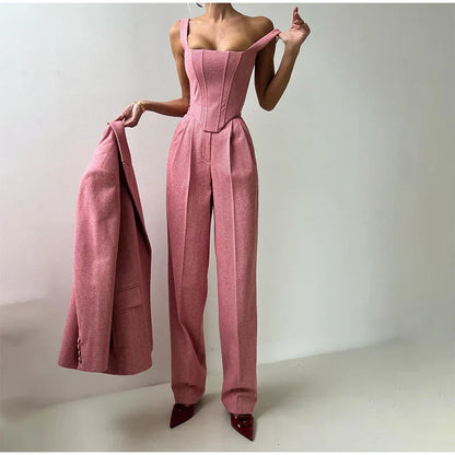 Visgraat top, jas en broek set voor dames – Olivia