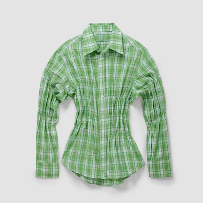 Getailleerde damesblouse met ruches en stretch – Noor
