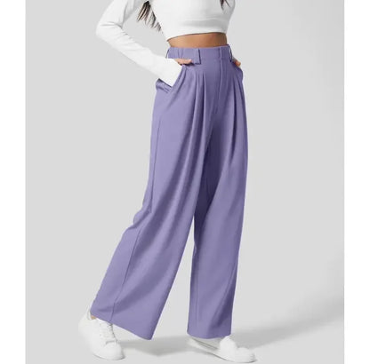 High-waist waffle broek met wide-leg pasvorm – Faye