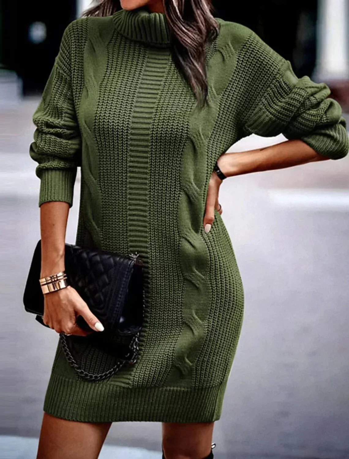 Gebreide sweaterjurk warm stijlvol met col – Evelien