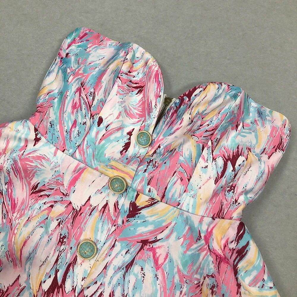 Strapless mini jurk met abstracte print – Soraya